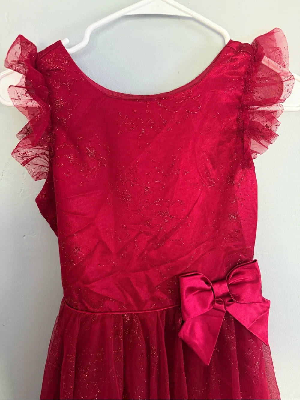 Jona Michelle Red Glitter Floral Tulle Dress